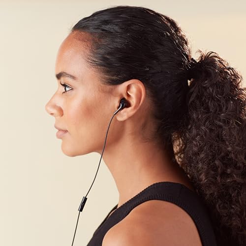Amazon Basics Wired Earbuds with Microphone, In-Ear Headphones, 3.5mm Jack, High Definition Sound, Secure Fit, 4.2 ft Cable, S/M/L Ear Tips, Black - style: 3.5mm Aux