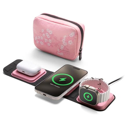 Mophie 3-in-1 Travel Charger with MagSafe - Portable Wireless Charging Hub, Compatible w/iPhone 17/16/15/14/13/12 Series, Apple Watch Series 11 to 1 & Ultra, AirPods Pro/3rd Gen, Cherry Blossom Pink - color: Cherry Blossom Pink, style: Gen 2