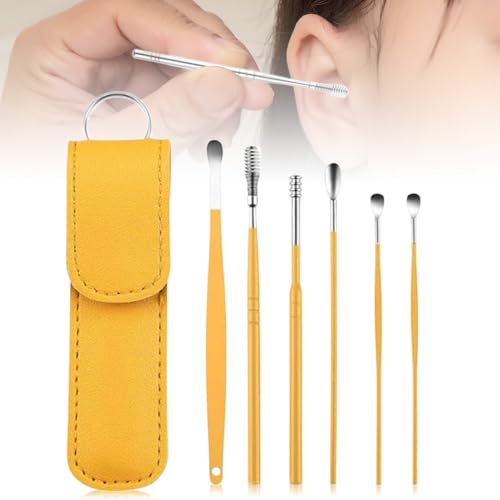 Runsgo Ear Cleaner,The Most Professional Ear Cleaning Master in 2024,Ear Cleaning Kit,Ear Cleaner Earwax Removal Tools with Pu Leather Case (Yellow Ear Spoon) - color: Yellow Ear Spoon