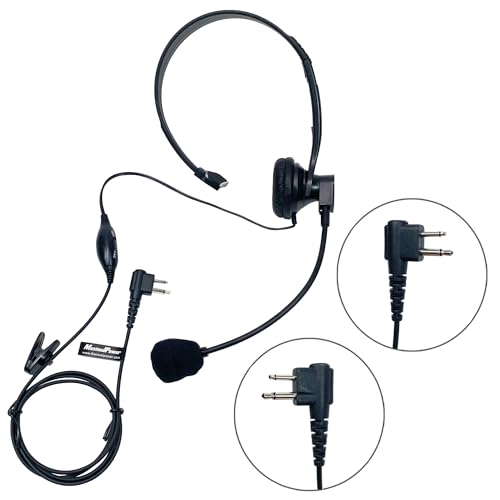 MaximalPower 2 Pin Earpiece Headphone Overhead Headset with Mic Compatible for Motorola Walkie Talkie 2 Way Radio cls1110 cls1410 CP200 GP88 300 CT150 P040 PRO1150 SP10 XTN500 (2 Pack)