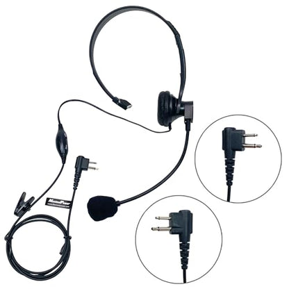 MaximalPower 2 Pin Earpiece Headphone Overhead Headset with Mic Compatible for Motorola Walkie Talkie 2 Way Radio cls1110 cls1410 CP200 GP88 300 CT150 P040 PRO1150 SP10 XTN500 (2 Pack)