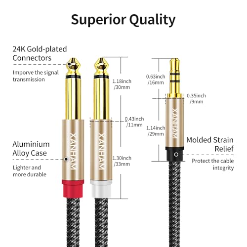 1/8 to Dual 1/4 Stereo Audio Cable 3.3 Feet /1M 3.5mm TRS Male Mini Jack to Dual TS 6.35mm Male Jack Mono Y Splitter Cord Adapter, Double Shielded with Braiding - size: 3.3 Feet/1M