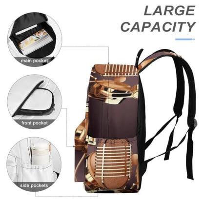 Travel Backpack for Women Men Carry On Backpack Coffee Collection Laptop Bag Lightweight Casual Daypack - color: Colorful Gold Microphone and Headset