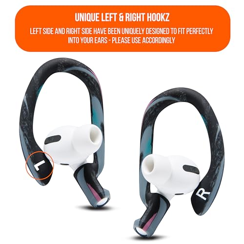 WC HookZ - Patented Upgraded Over Ear Hooks for AirPods Pro 1, 2 & AirPods 1, 2 & 3- Two Size Pairs Included in Package, Unique Left & Right Hook, Made by Wicked Cushions | 90's Black - color: 90's Black