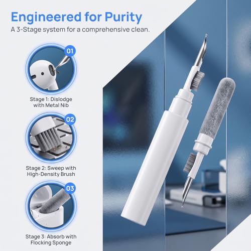 Dual-Brush Earbud Cleaning Pen Dust Removal Tool,Precision & DurabilityMulti Functional Seven in One Cleaning Brush, Suitable for Keyboard Cleaning, Headphone, Computer White