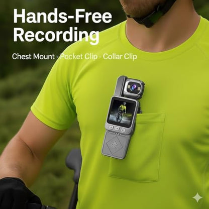 Acuvar Mini Clip-On Body Camera 1080P with 360° Rotating Lens, Wearable Recording Camera with WiFi, LCD Screen & 64GB Card