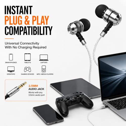 Sephia SP3060 Earbuds Wired in-Ear Headphones | HD Bass Driven Audio, Lightweight Aluminum, S/M/L Ear Bud Tips, Earphone Case, 3.5mm, Tangle-Free Cord, No Mic