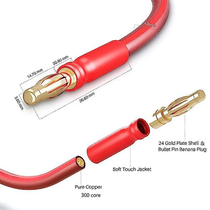 LONPOO Oxygen Free Pure Copper 14 Gauge Speaker Wire | Speaker Cables with 245 Strands Gold Plated Banana Plugs,6.6 Feet 2 Pack for Stereo and Home Theater (2M/6.6Ft)
