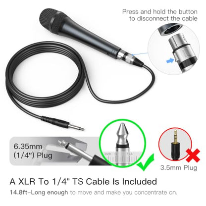 FIFINE K6 Karaoke Microphone with 1/4” Plug, Dynamic Vocal Mic for Singing