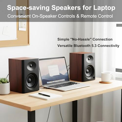 4-Inch Powered Bluetooth Bookshelf Speakers, Black - color: Walnut