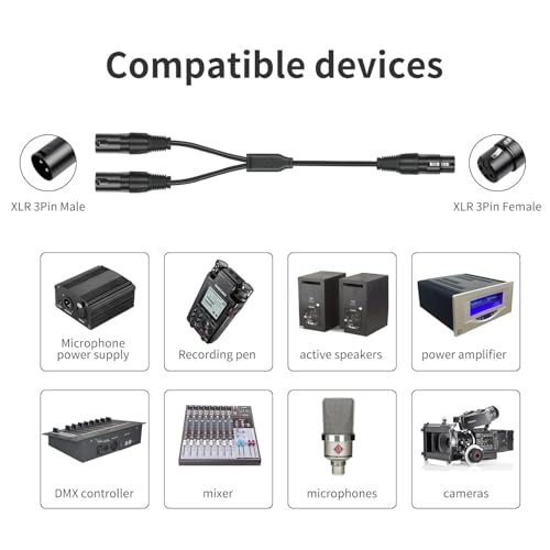 2 Pack XLR Splitter Cable,1 Female to 2 Male,5 FT Stereo Mic to L&R Audio Y-Splitter Cable - color: 5FT-2PACK, size: XLR 1 Female to 2 Male