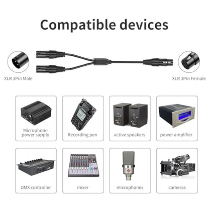 2 Pack XLR Splitter Cable,1 Female to 2 Male,5 FT Stereo Mic to L&R Audio Y-Splitter Cable - color: 5FT-2PACK, size: XLR 1 Female to 2 Male