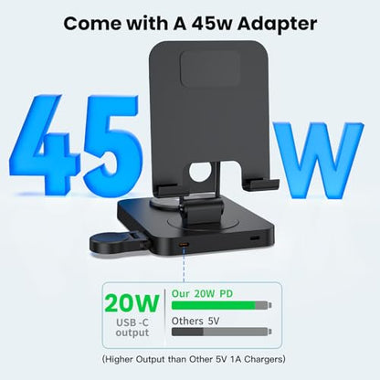 Charging Station for Apple Multiple Devices, Wireless Charger 3 in 1 for iPhone 16/15/14/13/12 Series, AirPods Pro 2, iPad Stand, Watch Charger for iWatch Series 10/9/8/7, Multi Charger Station