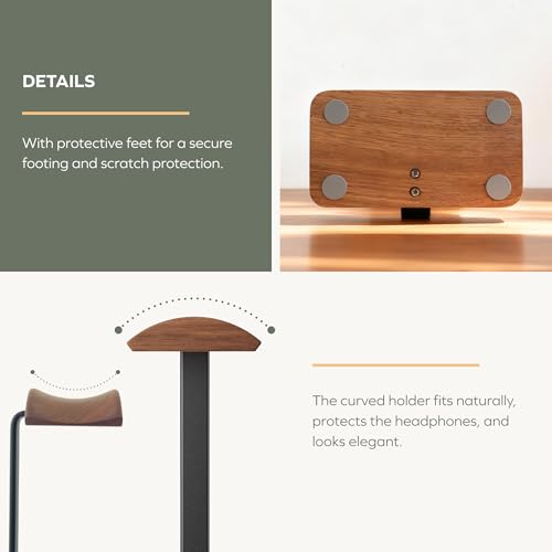 muso wood Walnut Headphone Stand, Wood Headset Stand with Storage Base | Desk Holder for Gaming & Office, Compatible with AirPods Max, Bose, Razer Headsets - color: walnut wood