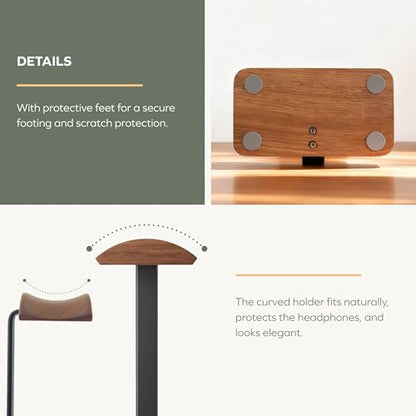 muso wood Walnut Headphone Stand, Wood Headset Stand with Storage Base | Desk Holder for Gaming & Office, Compatible with AirPods Max, Bose, Razer Headsets - color: walnut wood