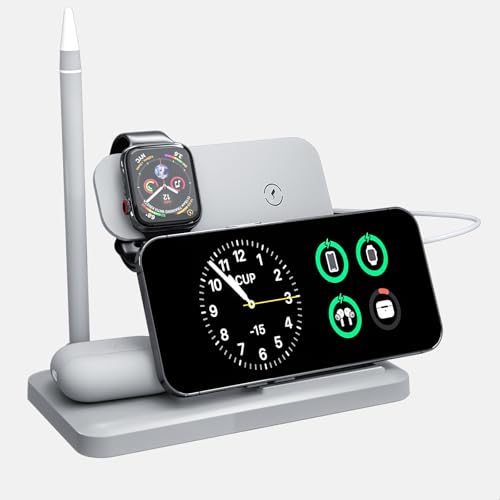 Wireless Charging Station Charger Stand - 4 in 1 Wireless Charger 15W Fast Charging Stand for iPhone 8-16 Series, for iWatch 2-10 Series/Ultra/SE, for AirPods4/3/2/Pro, for Apple Pencil 1st Generation