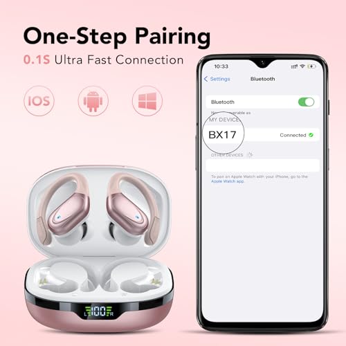 Ear buds Wireless Earbuds Bluetooth 5.3 Headphones 60hrs Playtime with Digital Display Sports Wireless Headphones with Earhook Deep Bass IPX7 Waterproof Over-Ear Earbuds for Android iOS Workout Rose - color: Rose