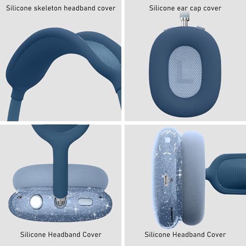 for AirPods Max case Cover,Anti-Scratch Ear Pad Case Cover/Ear Cups Cover/Headband Cover for AirPods Max. Clear Soft TPU and Silicone,Skin Scratch Proof. - color: 3PC-Glitter Dark blue