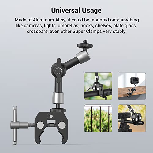SMALLRIG Super Clamp w/ 1/4" and 3/8" Thread and 5.8 Inches Adjustable Friction Power Articulating Magic Arm with 1/4" Thread Screw for LCD Monitor/LED Lights - KBUM2730 - size: 5.8''+arm only