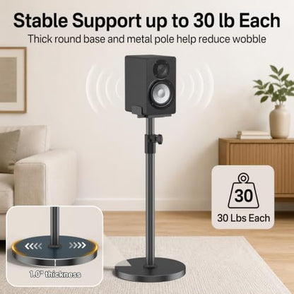 Heavy Duty Studio Monitor Stand Pair for Yamaha HS5/HS7/HS8, Edifier MR4/MR5, JBL 305P, Height Extend 29-37.5", Dual Side Clamp Fit 5"–11" Speaker Stand, Built-in Cable MGMT&Anti-Vibration Foam Pads
