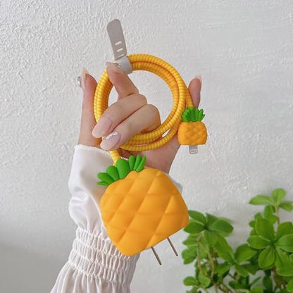 ZOSTLAND 5 in 1 DIY 18W 20W Heart Shape Protector Data Cable USB Charger Line Earphone Wire Saver Organizer Compatible with iPhone 11 12 13 14 15 Pro Max - color: Pineapple