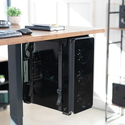 VIVO Under-Desk and Wall Mount PC Adjustable Strap and Steel Bracket Holder, Computer Case Carrier, Black, MOUNT-PC02S