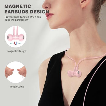 ASKUBSKU 3.5mm Headphone Wired Earbud with Mic for School Computer PC, Pink - color: Pink