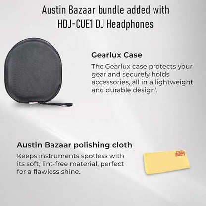 Pioneer DJ HDJ-CUE1 DJ Headphones - Black Bundle with Case and Austin Bazaar Polishing Cloth - color: HDJ-CUE1, style: Black