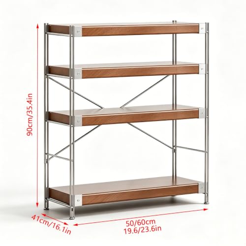 Audio Rack Tower with Adjustable Solid Wood Shelves, Metal Frame Media Rack, AV Media Stand for Stereo Components, Record Player, CD Player, Office, Living Room - size: 50x41x90cm/19.6x16.1x35.4in