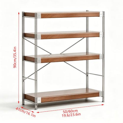 Audio Rack Tower with Adjustable Solid Wood Shelves, Metal Frame Media Rack, AV Media Stand for Stereo Components, Record Player, CD Player, Office, Living Room - size: 60x41x90cm/23.6x16.1x35.4in