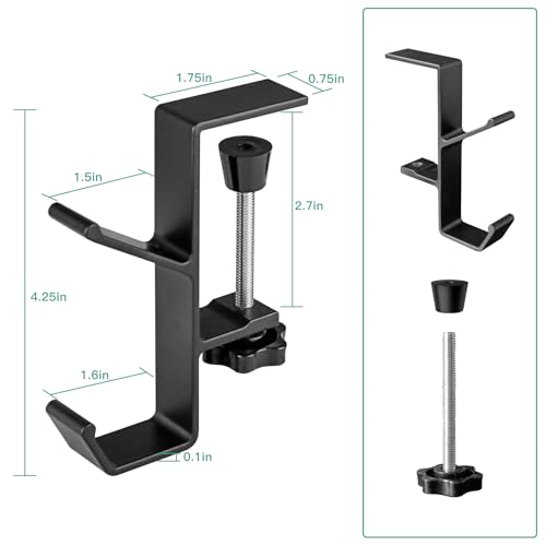 Black Holder Hook Clamp，Portable Desk Mount Headphones-1 pcs | Adjustable Arm Clamp for Table Desk，Backpack Hanger，Suitable for Plate Between 1-5cm / 0.4-1.96” - Black
