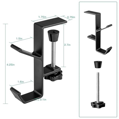 Black Holder Hook Clamp，Portable Desk Mount Headphones-1 pcs | Adjustable Arm Clamp for Table Desk，Backpack Hanger，Suitable for Plate Between 1-5cm / 0.4-1.96” - Black