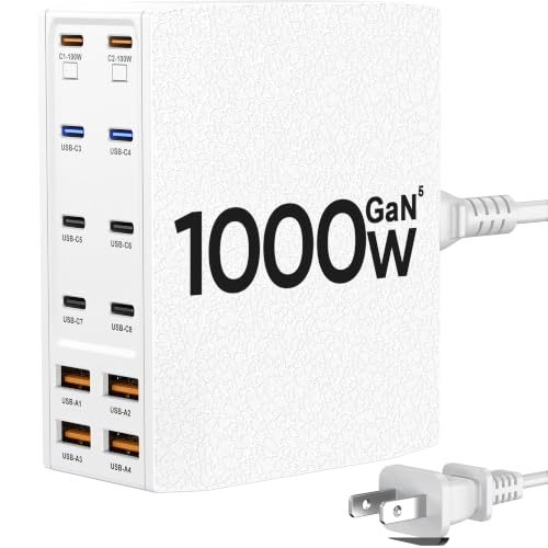 1000W USB Charging Station,12-Port USB C Charger Block with Dual 100W PD | USB-C Fast Charging Station Hub for MacBook Pro/Air/All iPad Phone 17/16 15/14/13/Pro Max/Samsung Galaxy Note - color: White