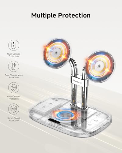 Dual Wireless Charger for iPhone 17, SwanScout 706M, White | Dual Magnetic Charger for iPhone Air/16/15/14/13/12 Series, Charging Station for AirPods Pro 3/2, AirPods 4/3 - color: White
