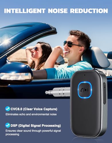COMSOON Bluetooth Receiver for Car, 3.5mm AUX Bluetooth Car Adapter | Noise Cancelling, Wireless Audio Receiver for Home Stereo/Wired Headphones, Hands-Free Call, 16H Battery Life, Dark Gray - color: Dark Gray