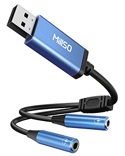 USB to Dual 3.5mm Audio Jack Adapter, Sapphire Blue TRRS External Stereo Sound Card Headphone Stereo Jack Splitter for Two Headphones, Speakers to a PC, Laptop, Desktop, PS4, PS5-1 Feet - color: USB to 2 x 3.5mm TRRS Audio Splitter