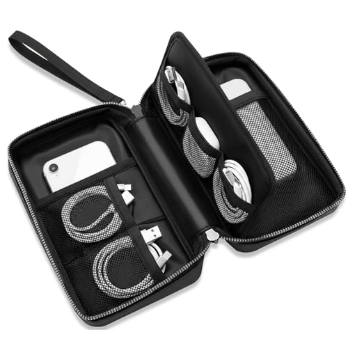Fireproof Electronics Organizer Travel Case, Black | Water Resistant Tech Accessories Pouch, Explosion-proof Cord Storage Bag, Fireproof Zipper for Phone, Power Bank, Cables, USB