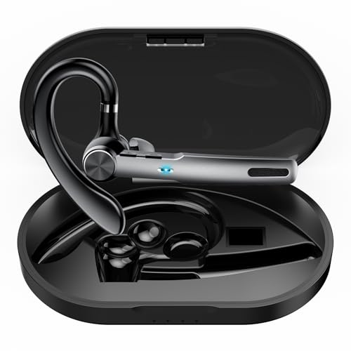 Bluetooth Headset, 2026 Wireless Bluetooth 5.3 Earpiece, 60Hrs Single-Ear Headset with Mute Button, Dual Noise Cancelling Mics, IP7 Waterproof Hands Free Headphone for Trucker, Business, Gray Black