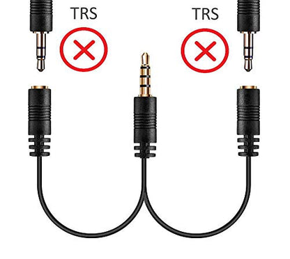 1 TRRS Jack to 2 TRRS Adapter, Splits 1 TRRS Phone/PC Jack into 2 TRRS Jacks for Headphone with Mic Compatible with iPhone, Samsung, PC, Mac, Rode SmartLav+ & Other 4-Pole Devices