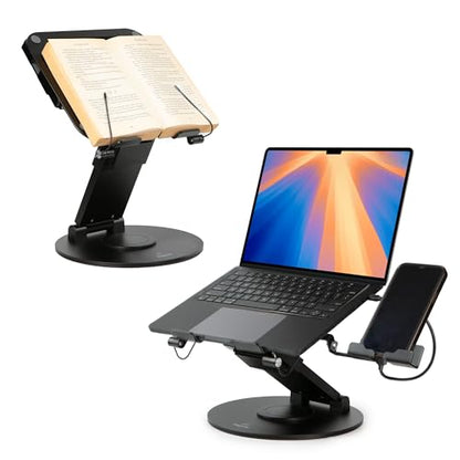 3 in 1 Laptop Stand for Desk, Book Stand & Phone Holder, Sky Black | Ergonomic Laptop Riser for Desk, Fits 11 to 18” Laptops with 2-21” Height Adjustability & 360° Swivel Rotation - Model 3