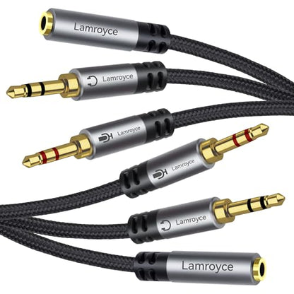 2-Pack Headphone Gaming for Computer,3.5mm TRRS Female to Dual 3.5mm TRS Male Mic Audio Jack Y Splitter Cable, 1/8inch 2-in-1 Dual-Stereo Jack Gaming Headset Earphones Combiner Cable for PC Laptop-1FT - color: 3.5mm TRRS 1 Female to 2 TRS Male Splitter, s