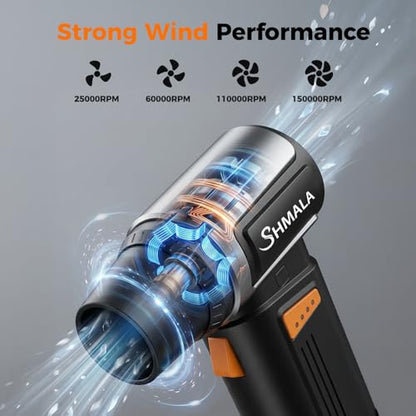 150000RPM 2 in 1 Air Duster & Vacuum, Cordless Electric Compressed Air Duster with 4 Speed & One-Click MAX, Rechargeable Air Blower for PC Car Keyboard Cleaning