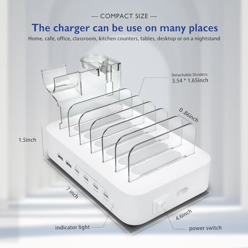 여러 장치용 USB C 충전 스테이션 애플, 100W 4 PD 및 USB 충전기 스테이션 2개, 애플 아이폰 아이패드 및 안드로이드 폰 및 태블릿과 호환, 타입 C 멀티 충전 스테이션 - color: 4PD&2USB&블랙&100W