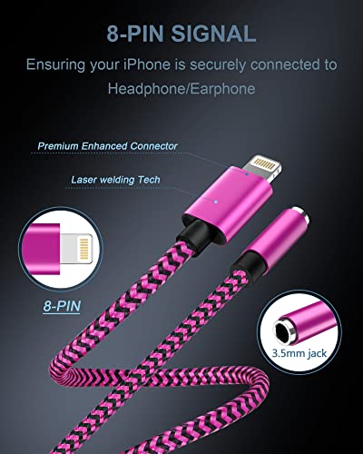 2Pack iPhone 3.5mm Headphone Adapter, Lightning to Headphone Jack Adapter | [Apple MFi Certified] iPhone Aux Audio Jack Adapter, Aux Dongle Cable for iPhone 14 13 12 11 Pro Max Plus Mini XR 8 iPad iPod - color: 2*Rose, Green