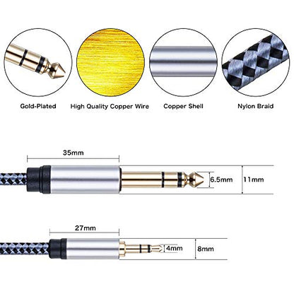 Tiierzon 3.5mm to 6.35mm Stereo Cable 12FT, 1/8" TRS to 1/4" Braided Audio Cord, Gold-Plated Aux Cable for Electric Guitar, Amplifier, Home Speaker, Keyboard, Mixer, Laptop - Bidirectional (12Ft) - size: 12Ft