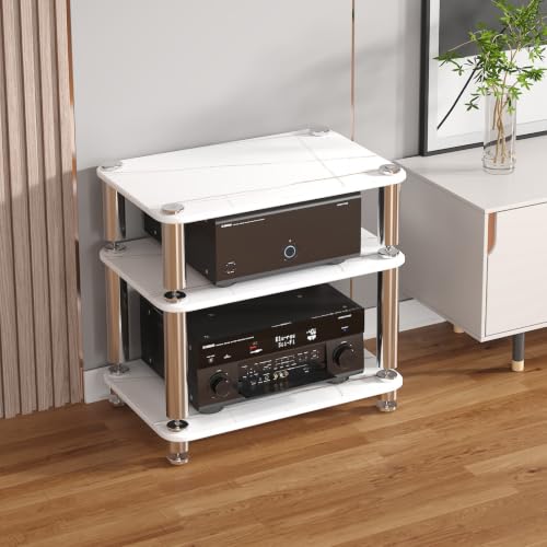 Tempered Glass HiFi Audio Rack Stand, Anti-Vibration Amplifier Shelf(White,3-Layer) - color: White, size: 3-layer
