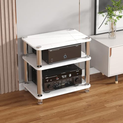Tempered Glass HiFi Audio Rack Stand, Anti-Vibration Amplifier Shelf(White,3-Layer) - color: White, size: 3-layer