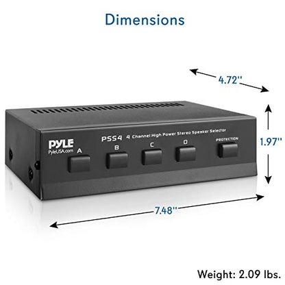 Pyle 4-Channel High Power Stereo Speaker Selector - A/B/C/D | For Multi-Channel High-Power Amp Installations - Supports up to 4 Pairs of Switched Speakers - PSS4
