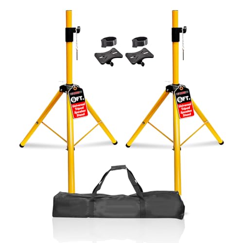 5 Core Speaker Stand Pair Universal Mount Steel Construction 132 Lb Capacity Stable Tripod w/Adjustable Height 72” w 35mm Compatible Insert Metal Safety Pin Included Bag - color: Yellow
