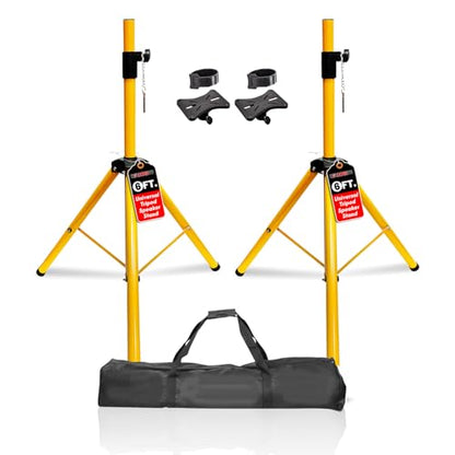 5 Core Speaker Stand Pair Universal Mount Steel Construction 132 Lb Capacity Stable Tripod w/Adjustable Height 72” w 35mm Compatible Insert Metal Safety Pin Included Bag - color: Yellow